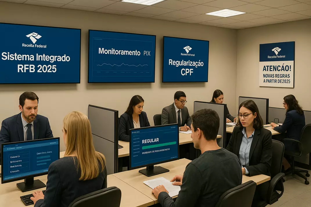 Centro especializado em regularização de CPF mostrando profissionais e sistemas de atendimento