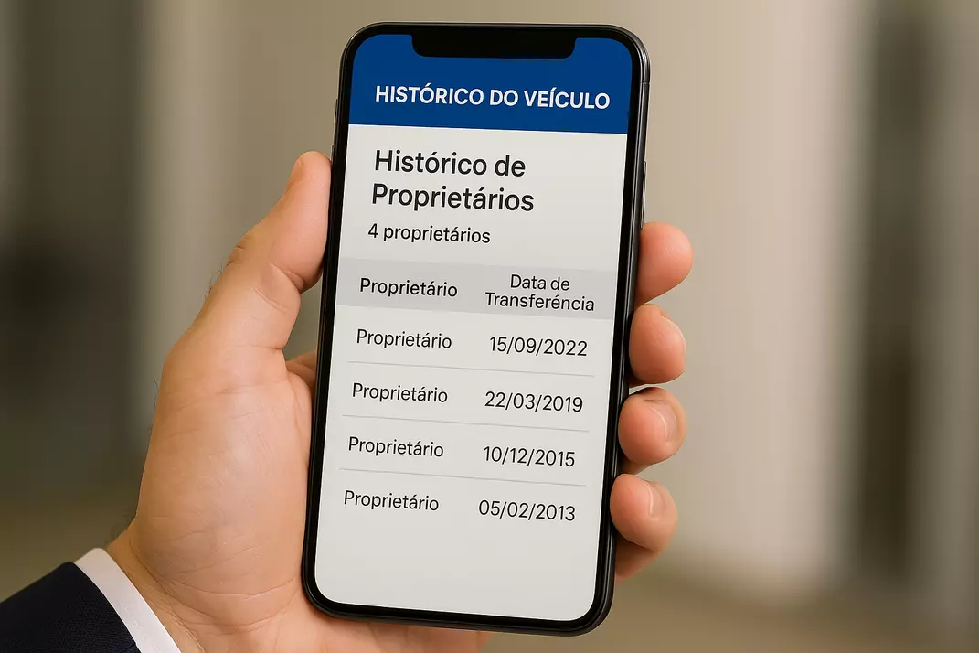 histórico proprietários veículo sendo consultado em aplicativo móvel